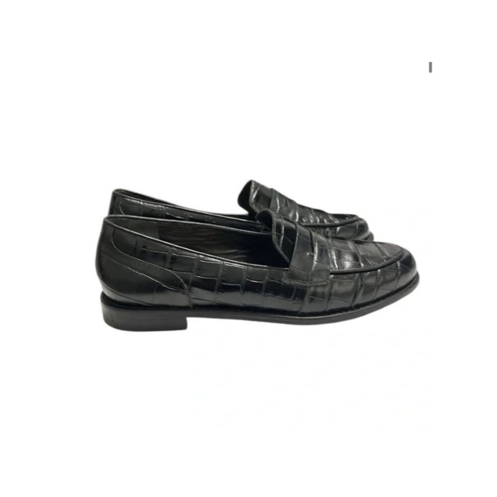 Porte & Paire Women's Black Millie Alligator Embossed Loafers Size 38.5